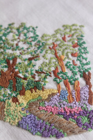 Reclaimed Hand Embroidered Panel - The Floral Wooded Path