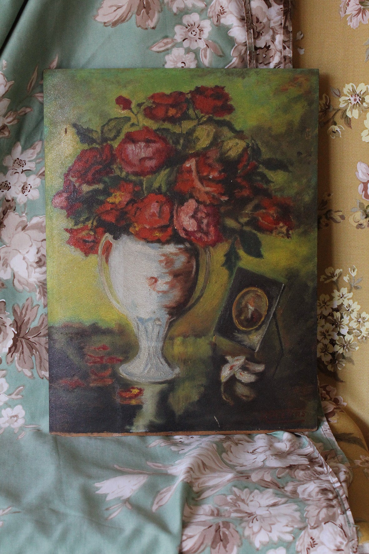 Thirties Still Life Oil Painting - 'Red Roses'