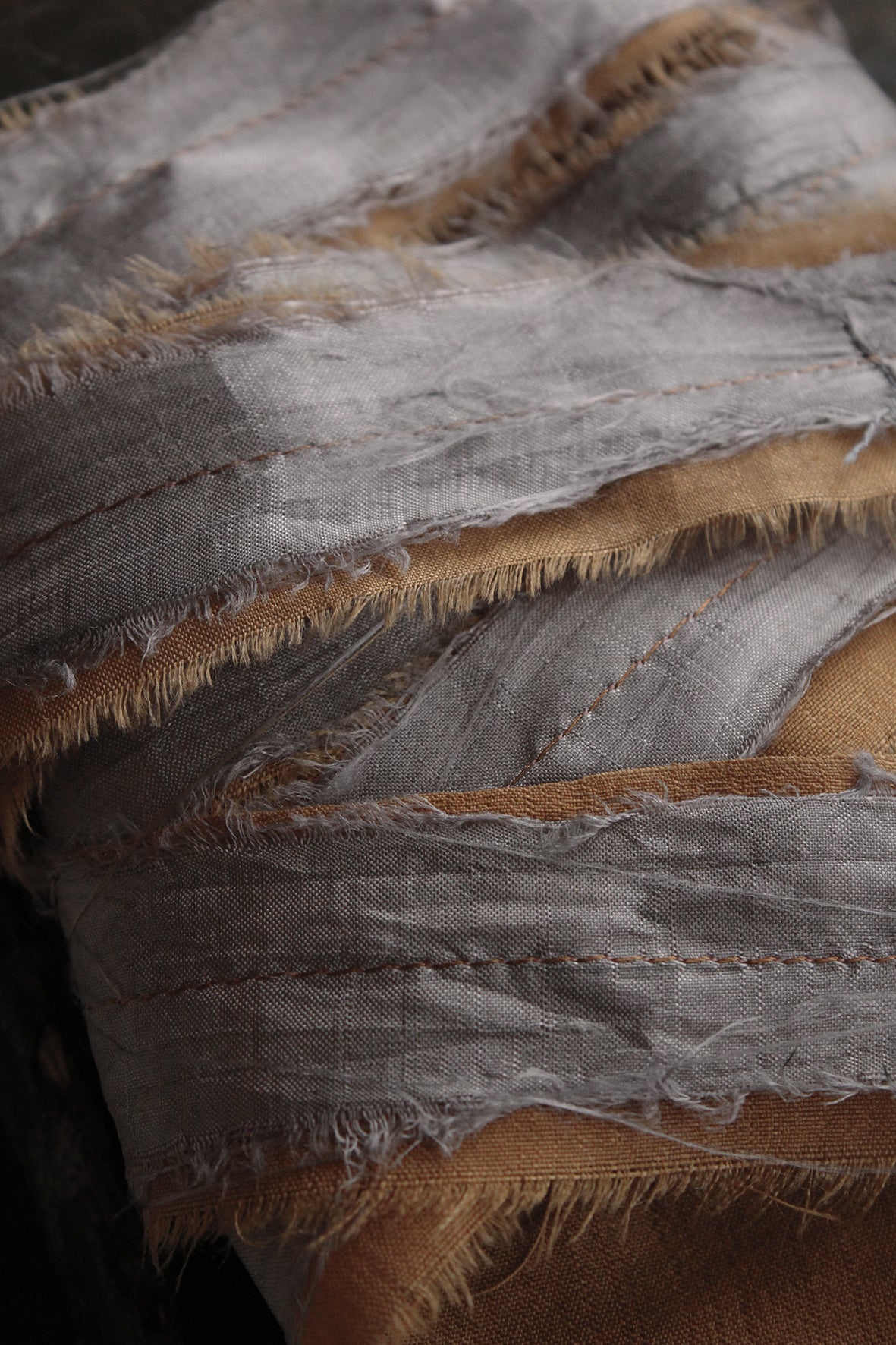 THE RIBBON PATH - Delicate Layered Silk Ribbon - Brass & Silver