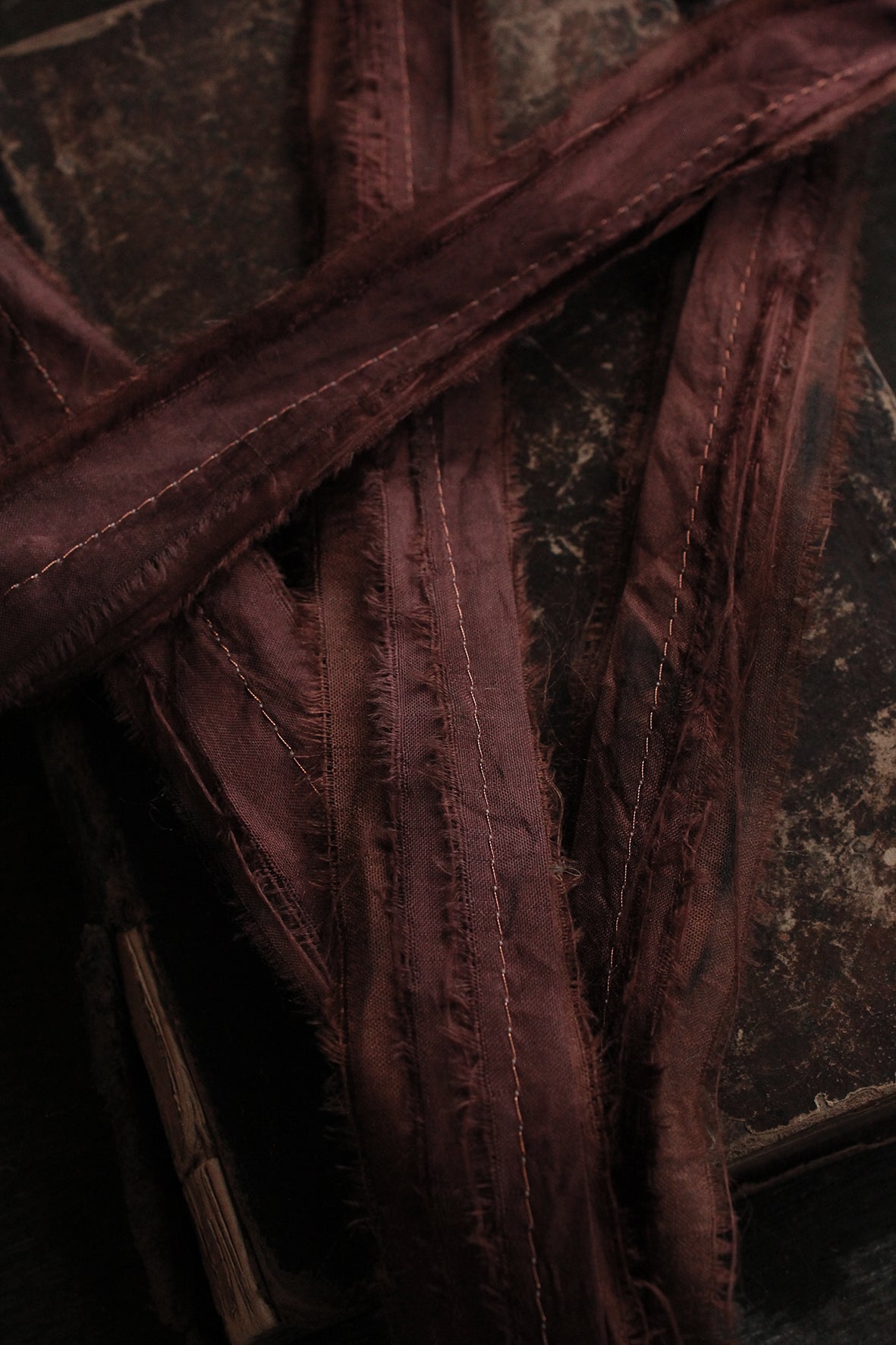 THE RIBBON PATH - Delicate Layered Silk Ribbon - Dark Patina