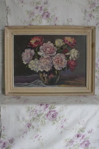 Old French Thirties Oil Painting - Roses & Peonies