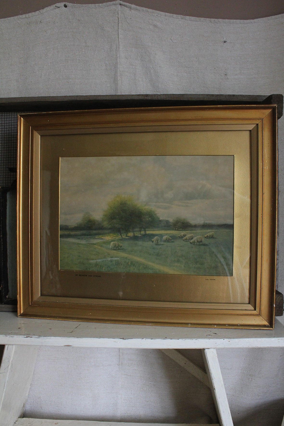 Old Print - By Meadow And Stream