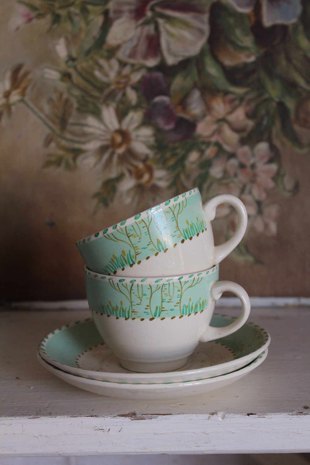 Two little Thirties Burleigh Cup and Saucers -