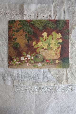 Vintage Floral Oil Painting - Primroses