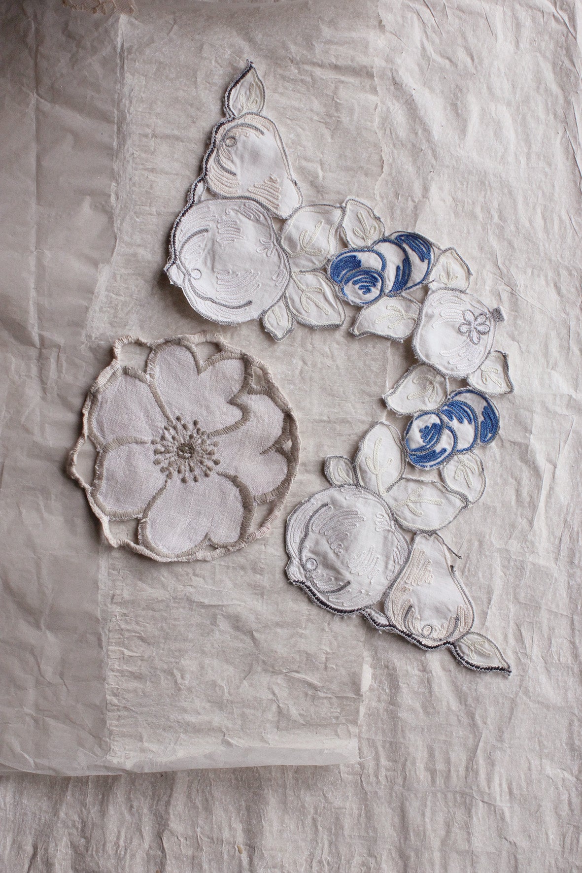 Vintage Reclaimed 'Still Life' Embroidered Panels
