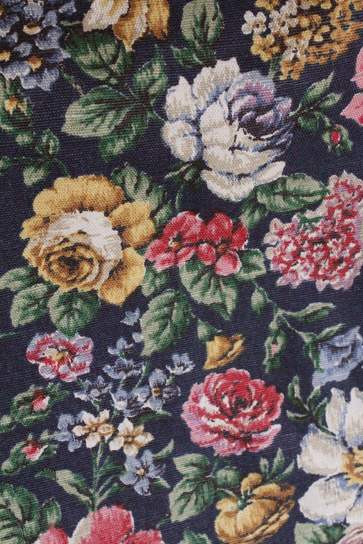 Old Thirties Linen Panel - Floral Blue