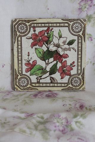 Old Rare Floral Victorian Tile - Magnolia