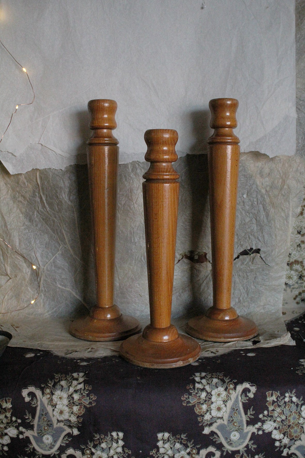 Trio of Large Vintage Wooden Candlesticks