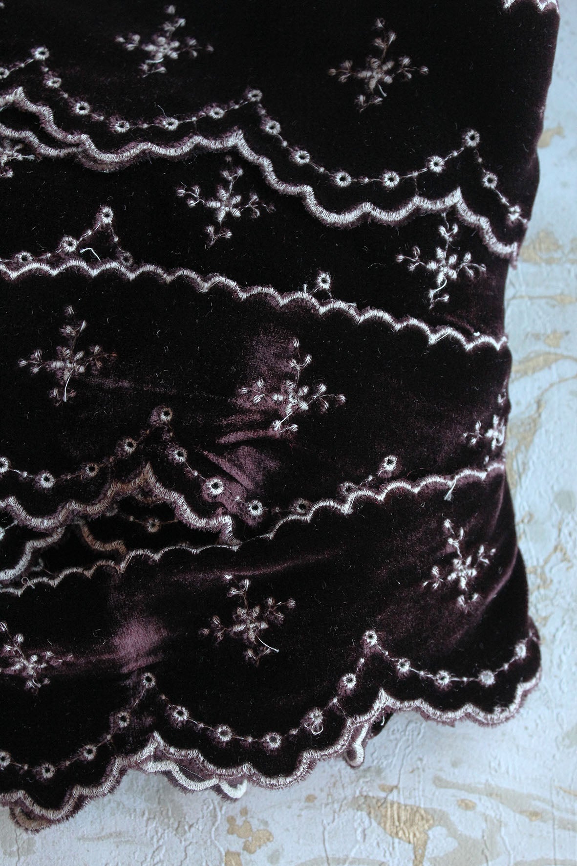 Beautiful Rare Vintage Embroidered Velvet Ribbon - Grape