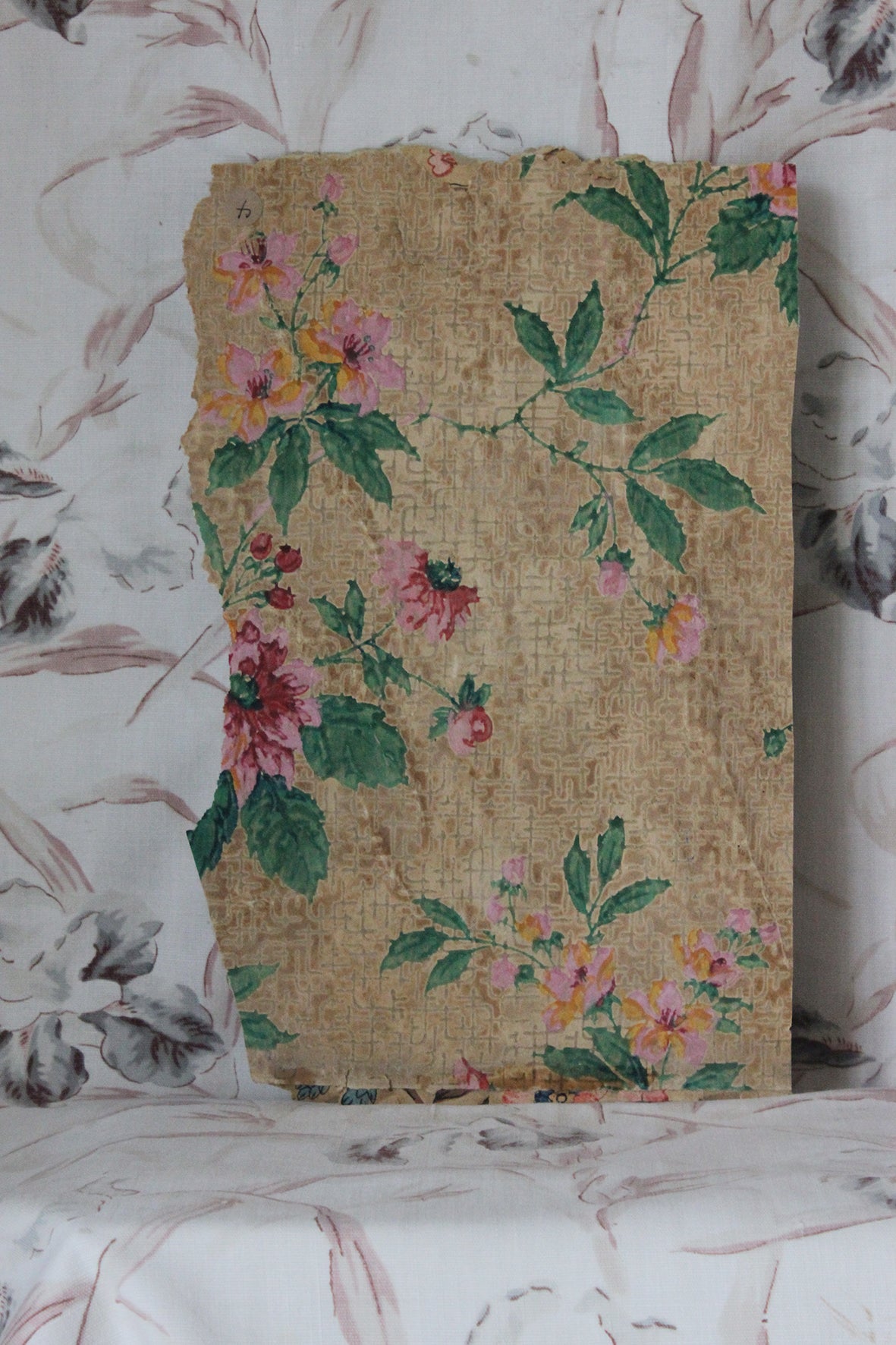 Old Hand Printed Wallpaper Panel - No.4