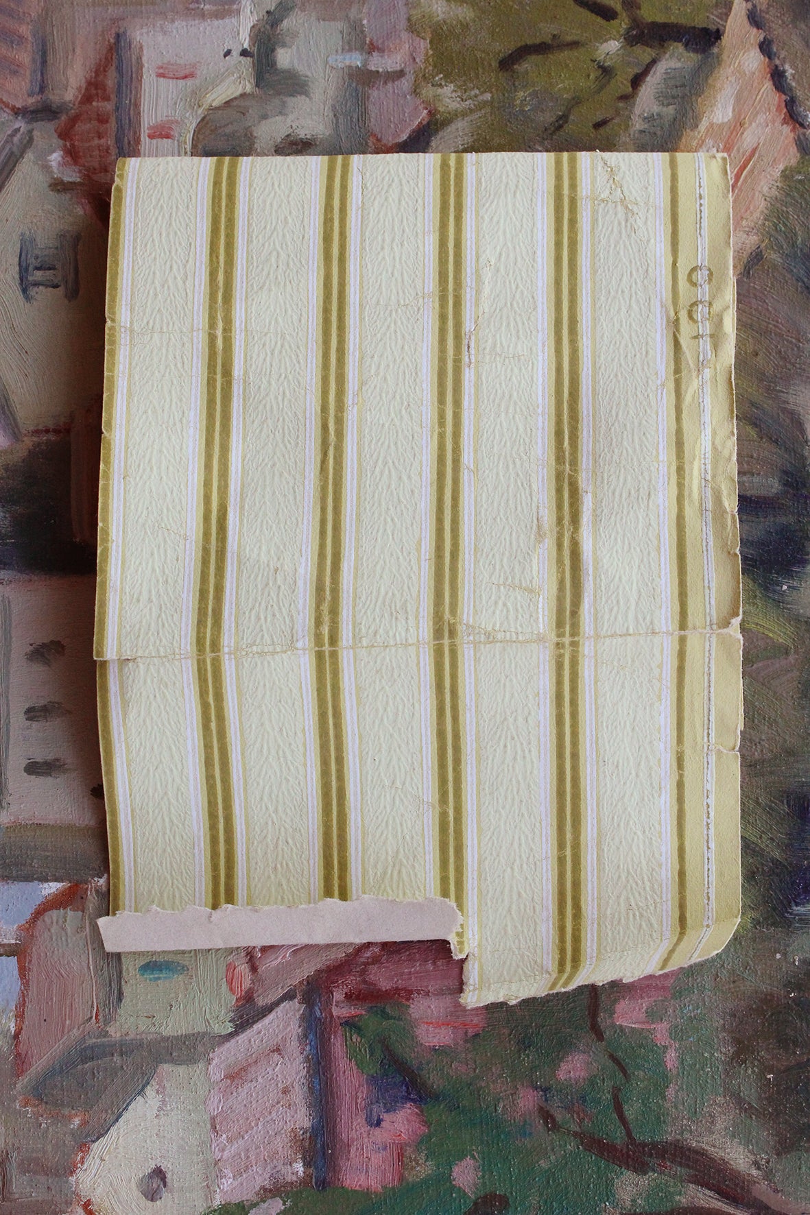 Old French WallPaper Screen Printed Stripe Fragment