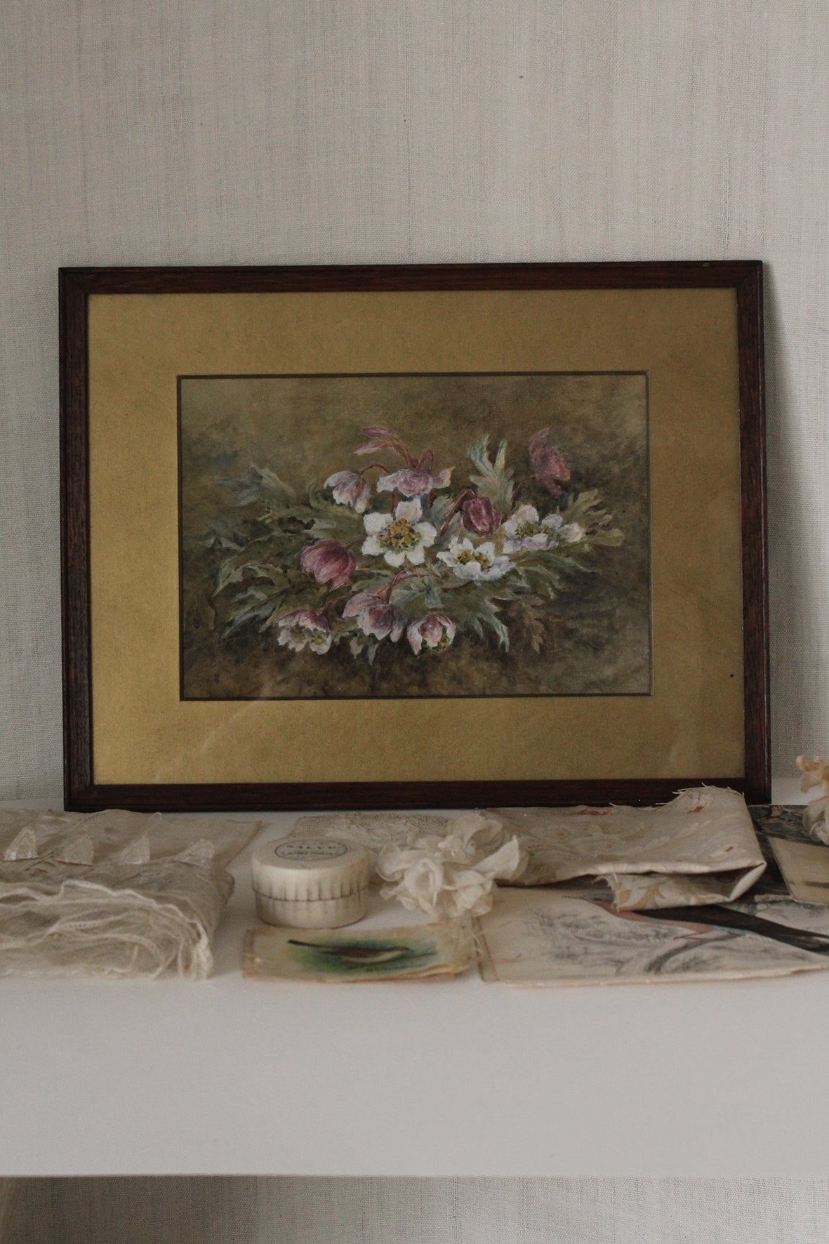Detailed Edwardian Watercolour - Anemones