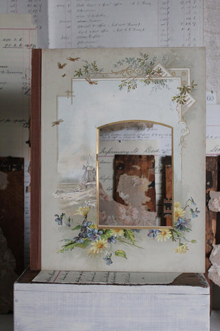 Old Victorian Photograph/Print Reclaimed Album Page  - Windmill, Violets & Camelia