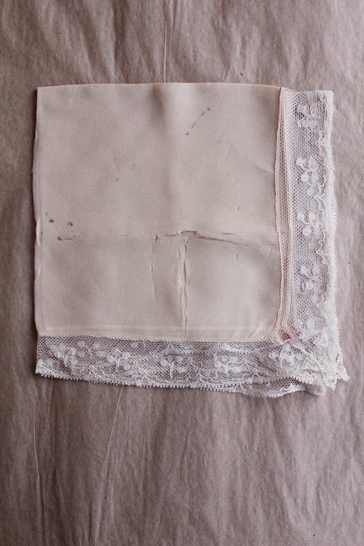 Old Worn Silk and Lace Hankie - Delicate Peach
