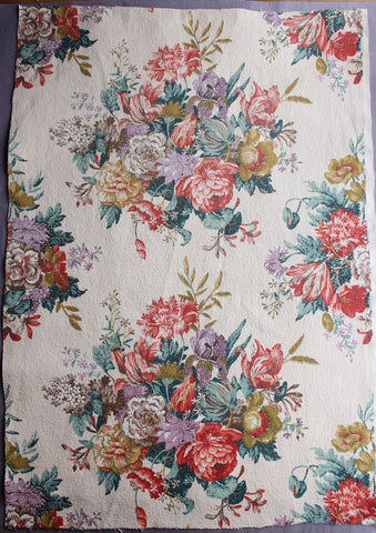 Beautiful Vintage Linen Union Panel - Roses & Green