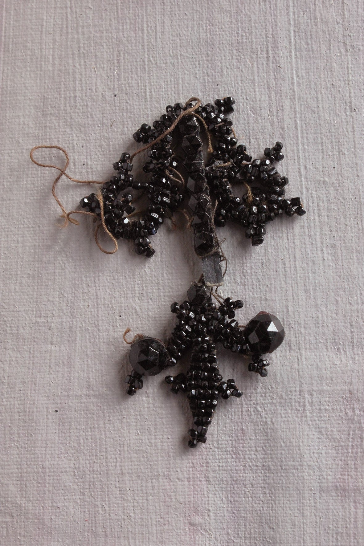 Reclaimed Victorian Hand Stitched Beaded Black Floral Motif