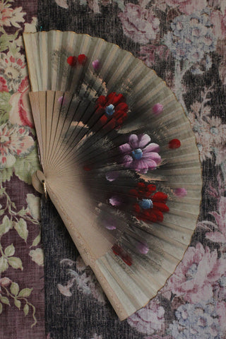 Vintage Floral Hand Painted Fan