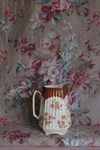 Vintage Hand Painted & Scribed Stem Vase - Grey Floral