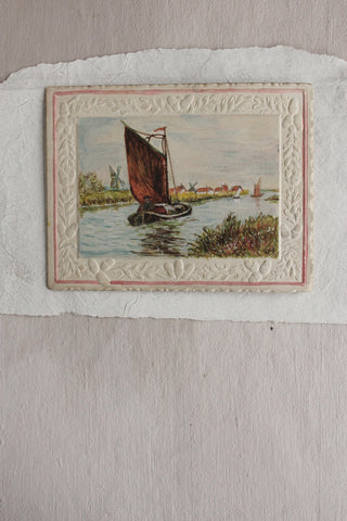 Victorian Miniature Watercolour - Sailing Along the Canal