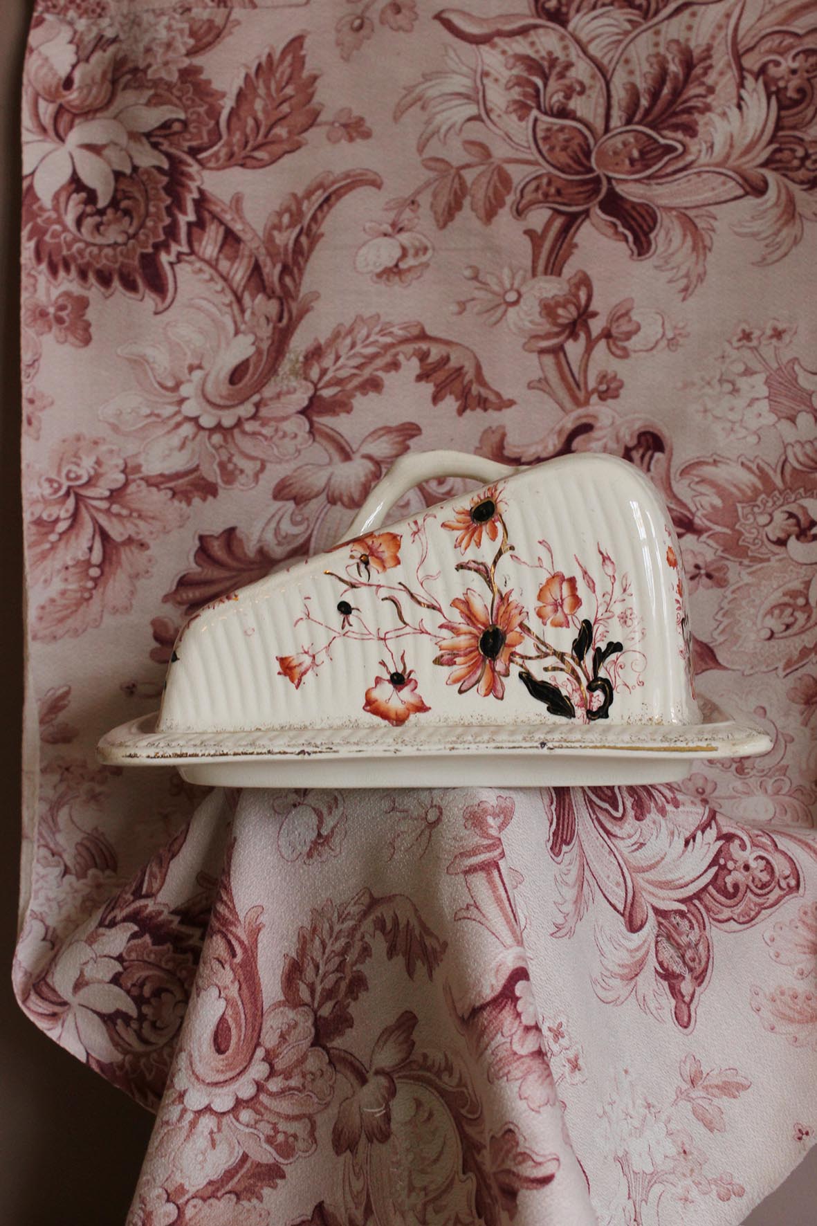 Rather Lovely Antique Hand Painted Floral Cheese Dish