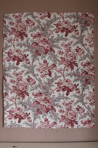 Old Very Large French Printed Floral Panel - Old Mill in A Floral Garden