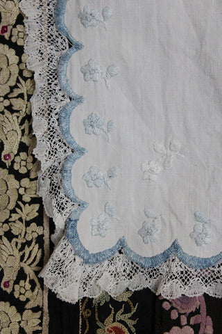 Old Couched Embroidered Netted Lace Panel Edging