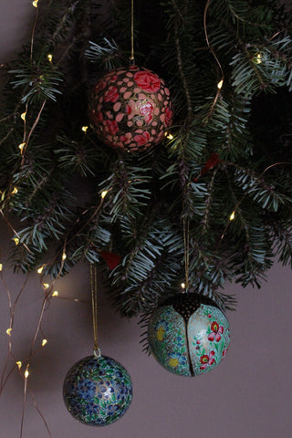 Hand Painted Floral Ornaments - Pink, Green & Gold