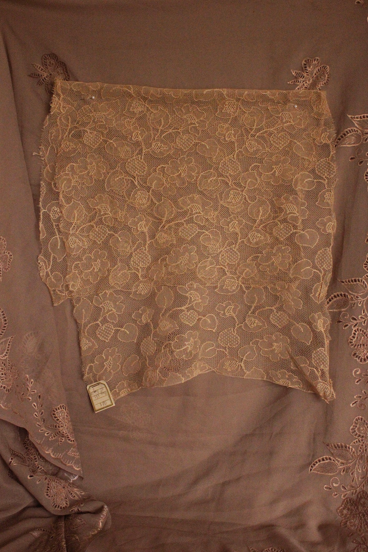 Old Embroidered Dress Lace Panel - Fashion Sample with Original Label
