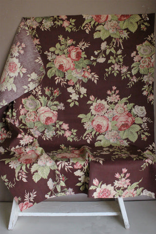 Rare Bespoke Vintage Floral Sepia Screen Printed Cotton Panel