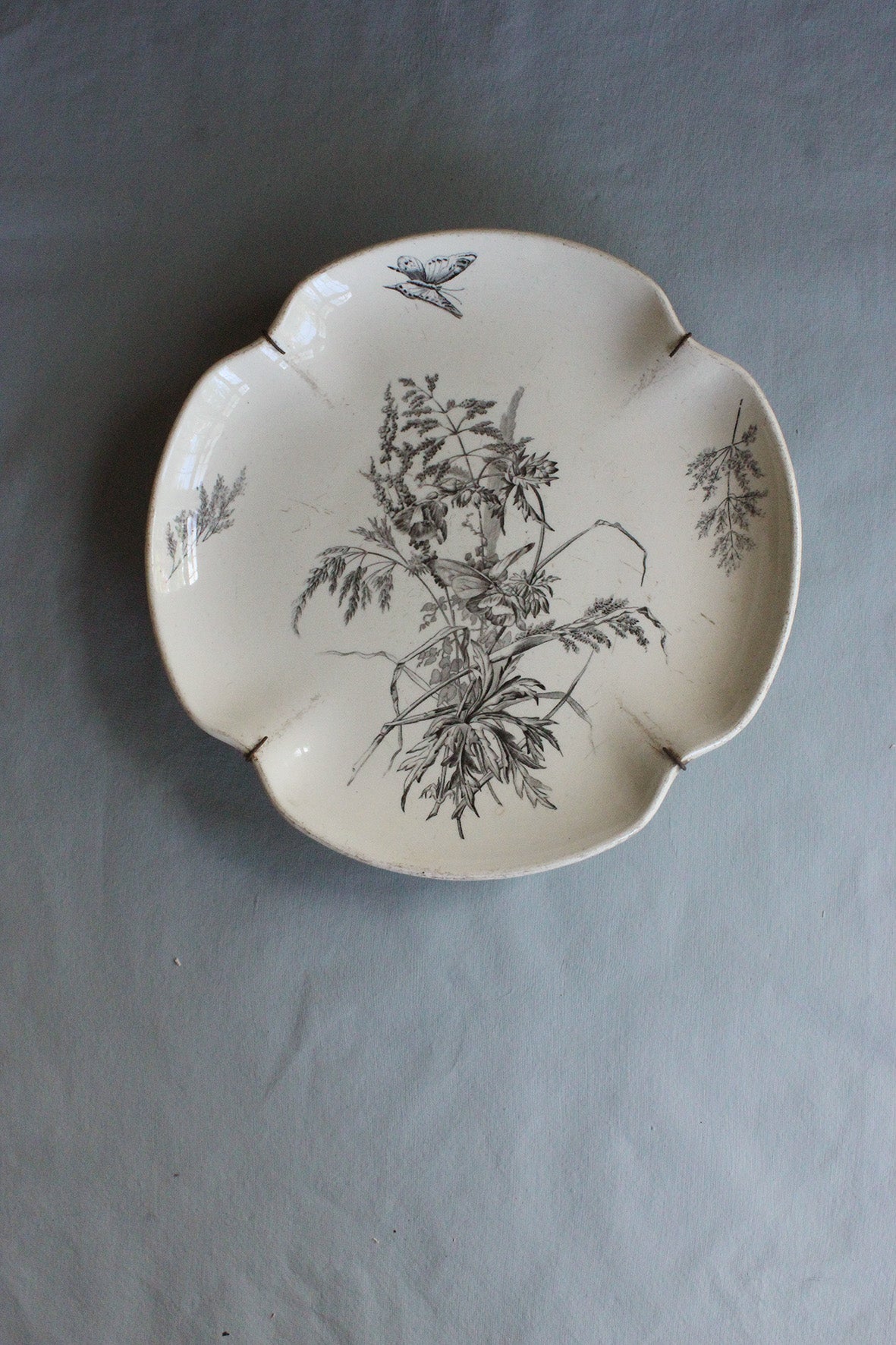 A Beautiful Old Black Transferware Victorian Plinth Serving Plate