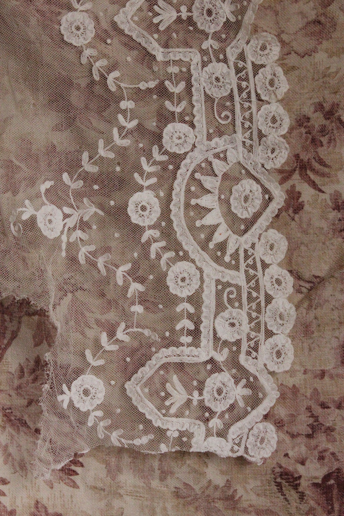 Beautiful Antique Embroidered & Appliqued Floral Panel