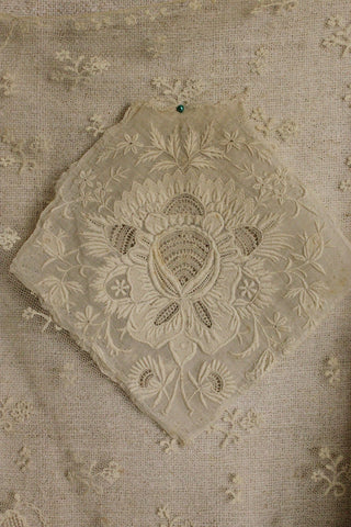 Old Couched Embroidered Netted Lace Panel Edging