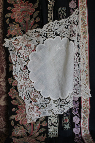Reclaimed Antique Embroidered Brussels Lace Dress Collar/Shawl