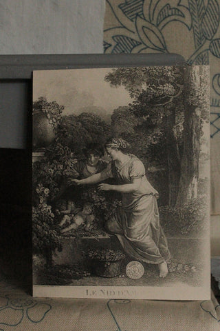 Old French Print on Card - Two