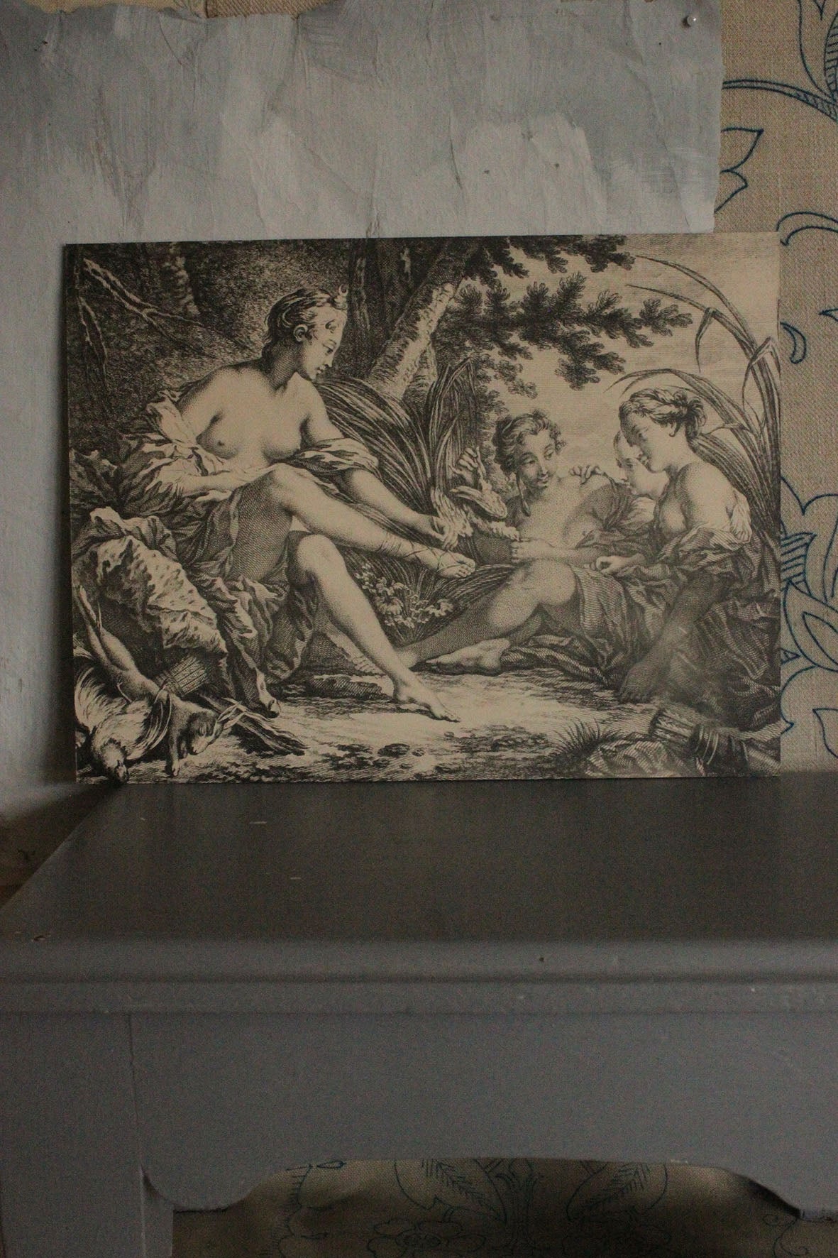 Old French Print on Card - One