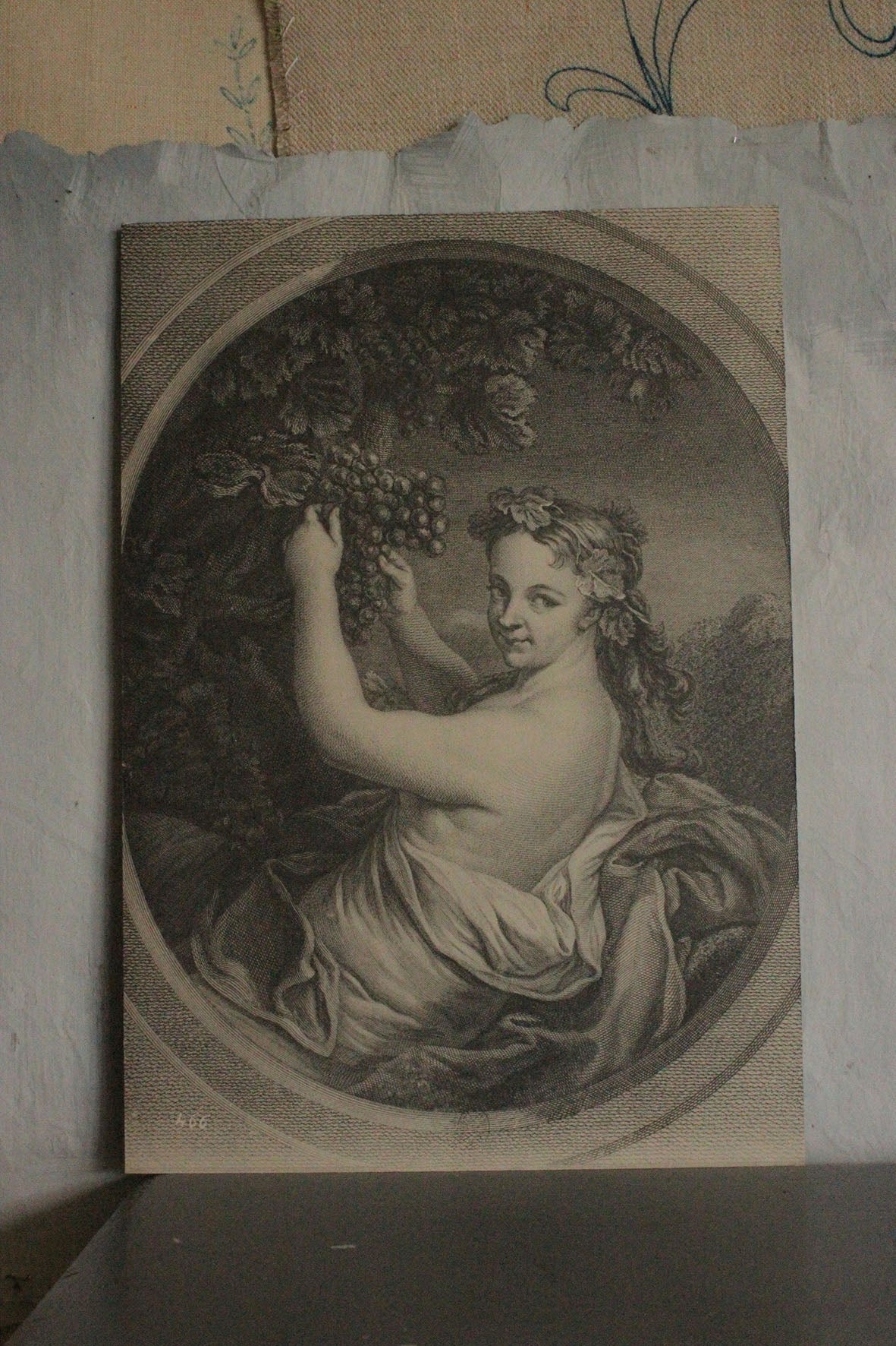Old French Print on Card - Two