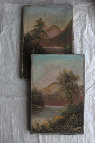 Old Small Landscape Oil Paintings on Board