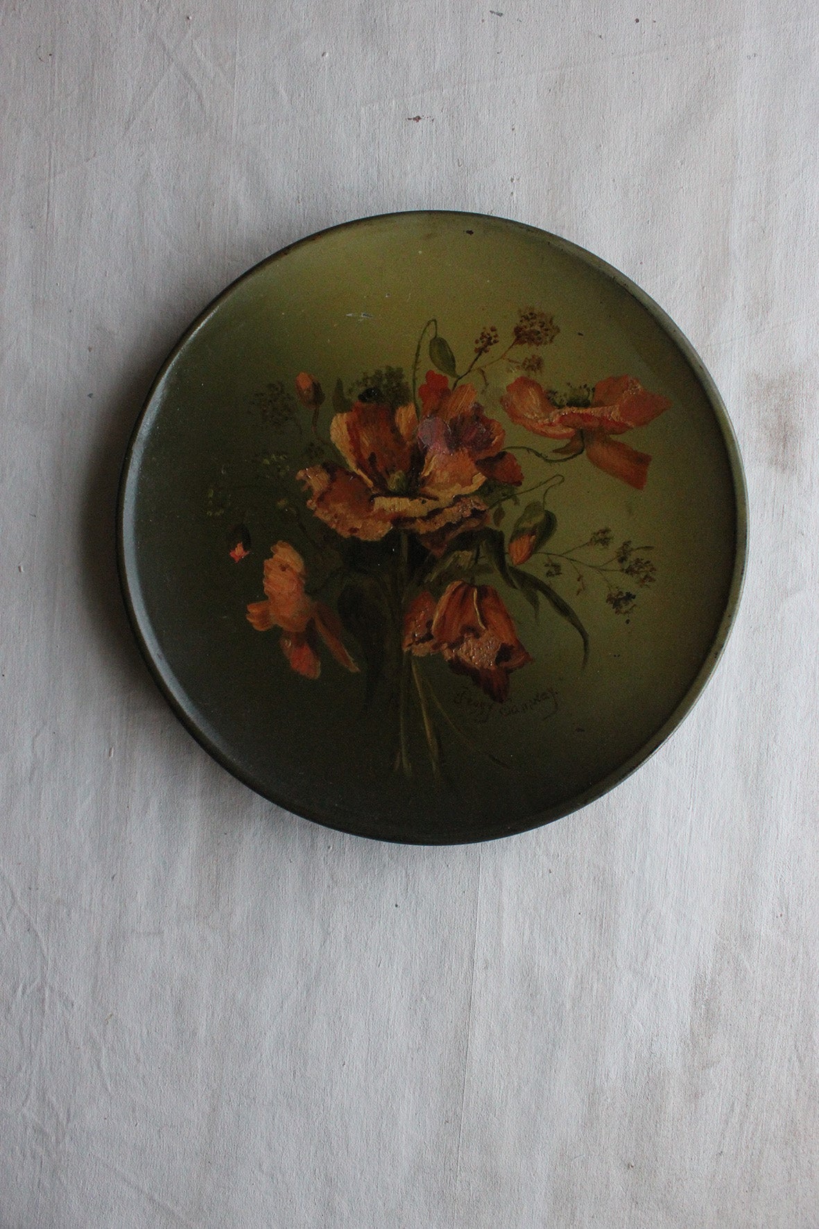 Hand Painted Victorian Metal Plate - Papavers