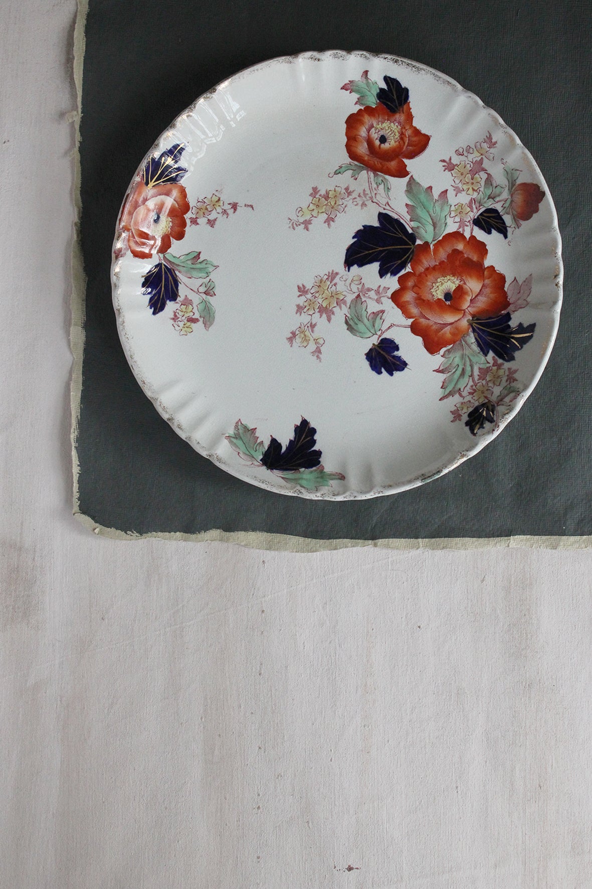 Rouge and Indigo - Antique Hand Painted Floral Plate