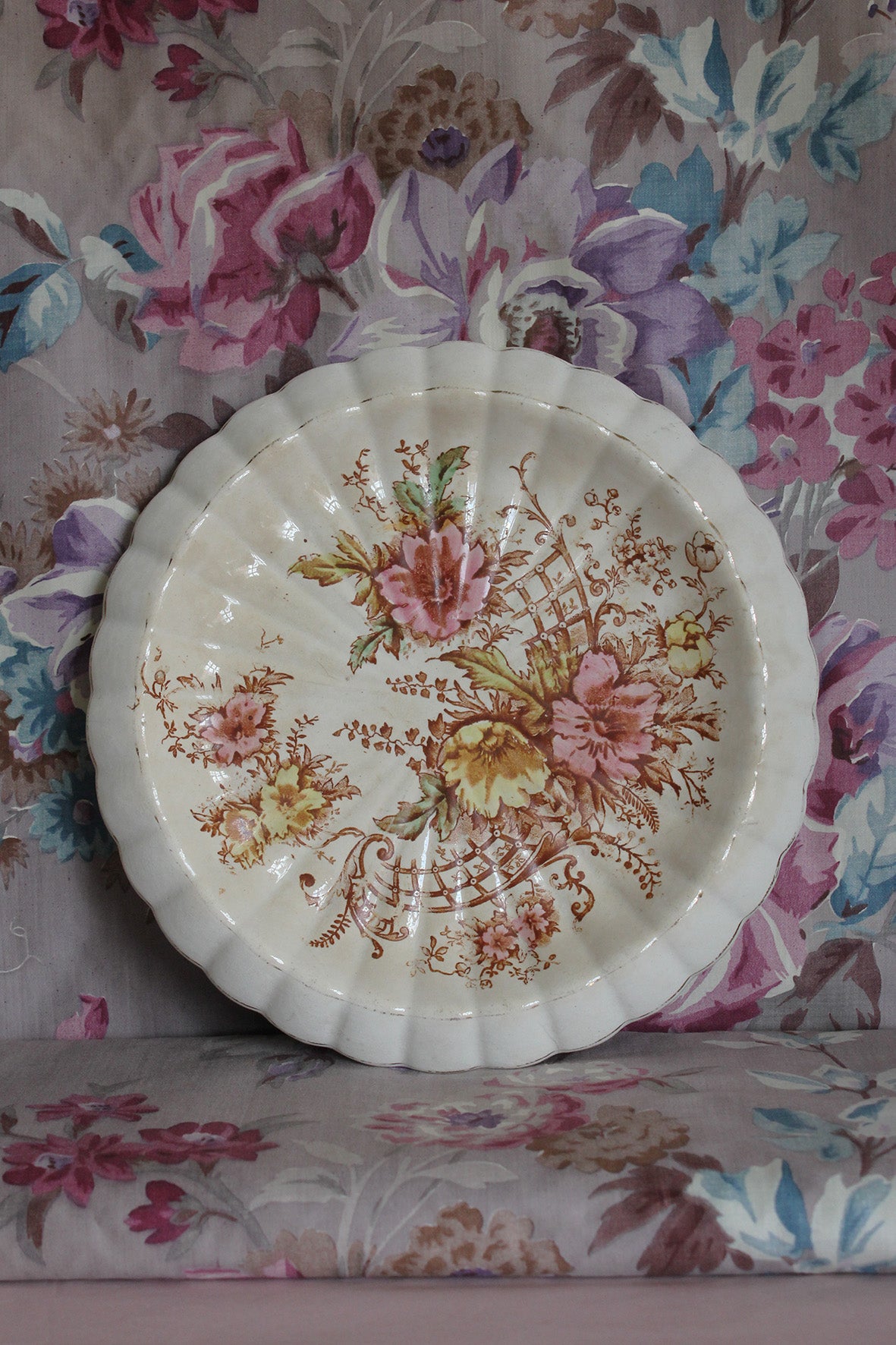 Beautiful Old Art Nouveau Earthenware Floral Serving Plate