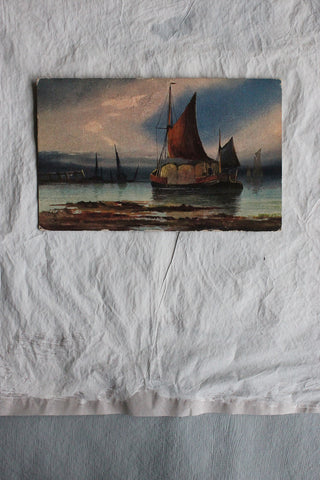 Old Watercolour Of Fishing Boats