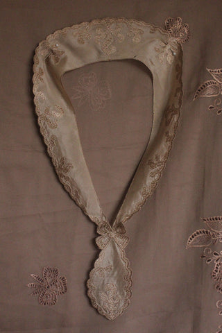 Old Embroidered Silk Dress Collar With Bow Cameo Drop