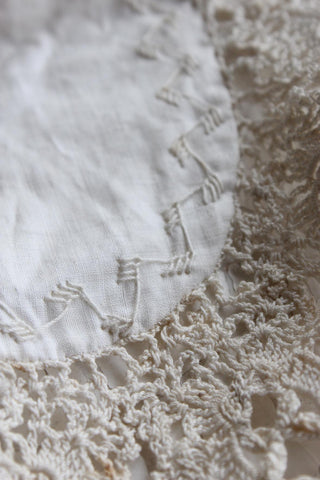Antique Hand Made Honiton Lace Edged Initialled & Embroidered Handkerchief.