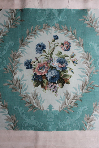 Beautiful Vintage Linen Union Panel - Roses & Green