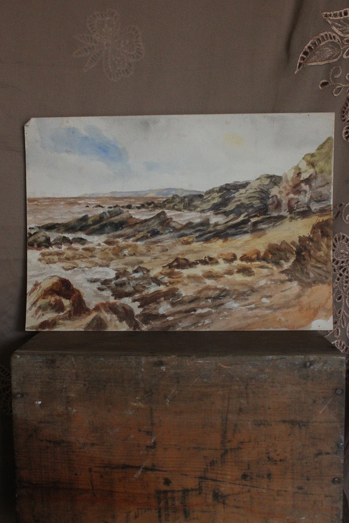 Old Watercolour Painting - A Rocky Beach