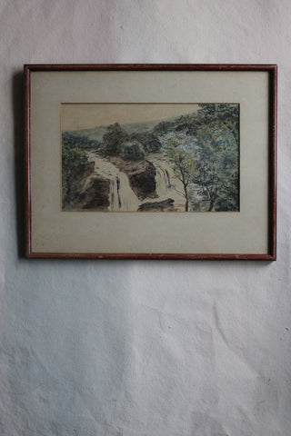 Beautiful Old Watercolour - Bridge & Two Swans