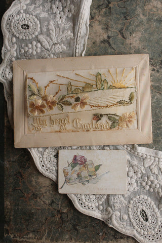 Old Embroidered Postcard - My Heart is in England