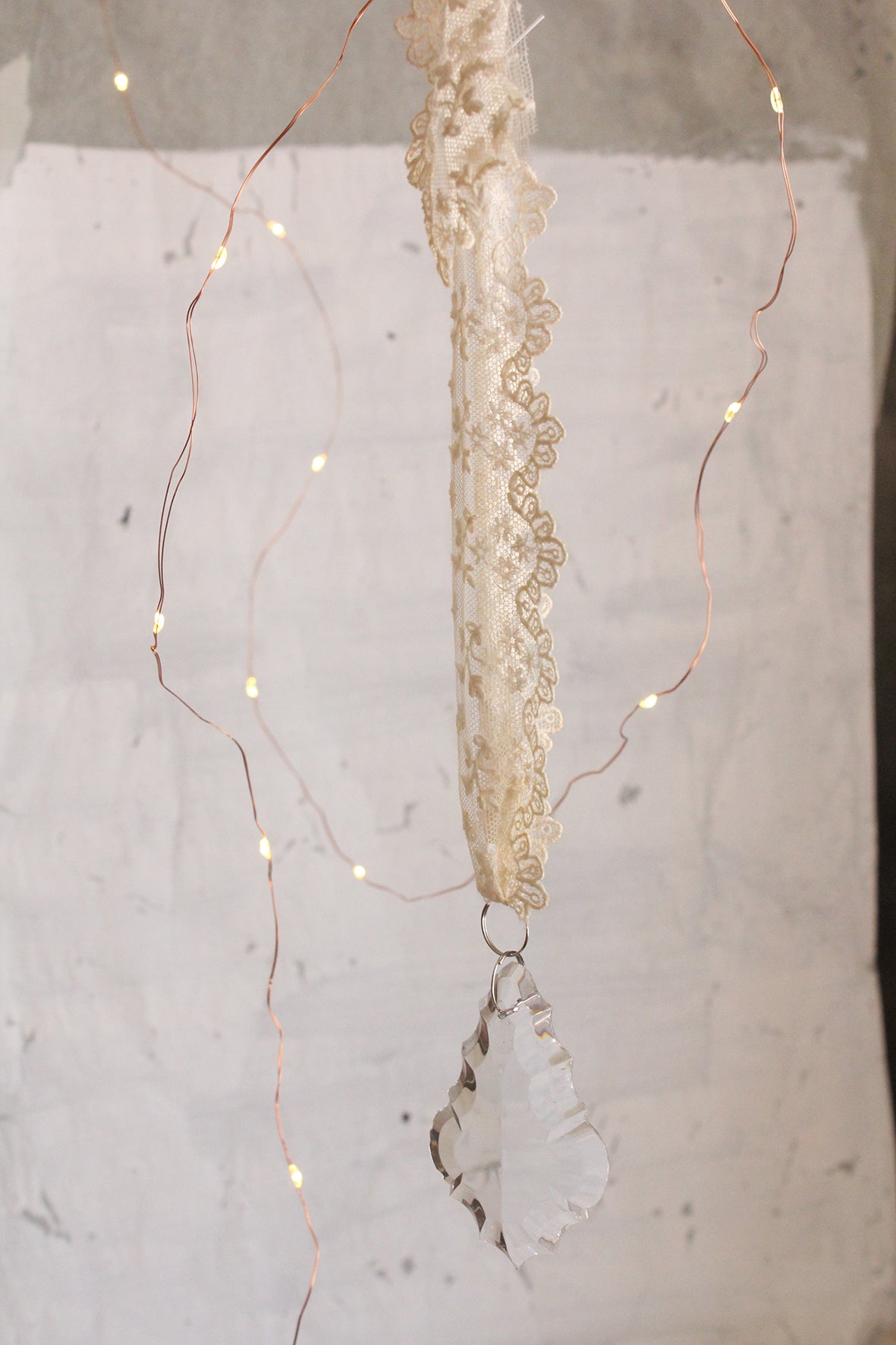Antique French Glass Chandelier Drop With An Antique Lace Hanger
