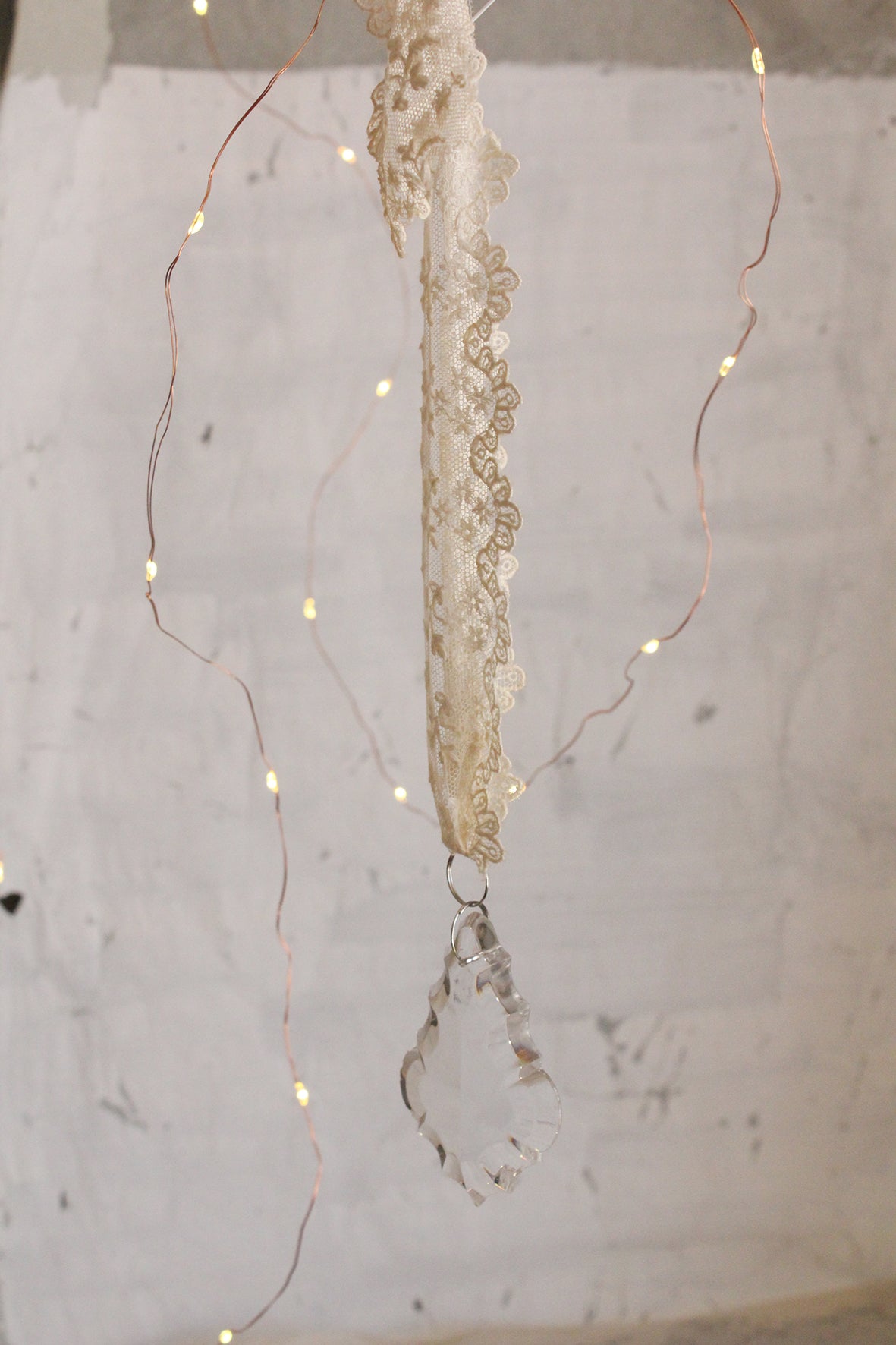 Antique French Glass Chandelier Drop With An Antique Lace Hanger