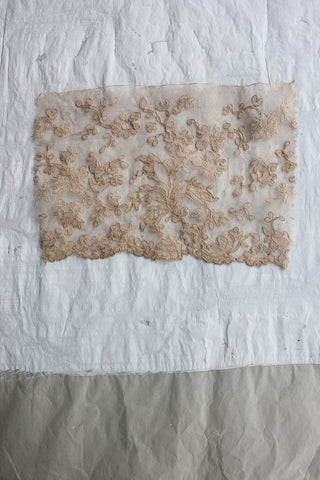 Old Couched Embroidered Netted Lace Panel Edging